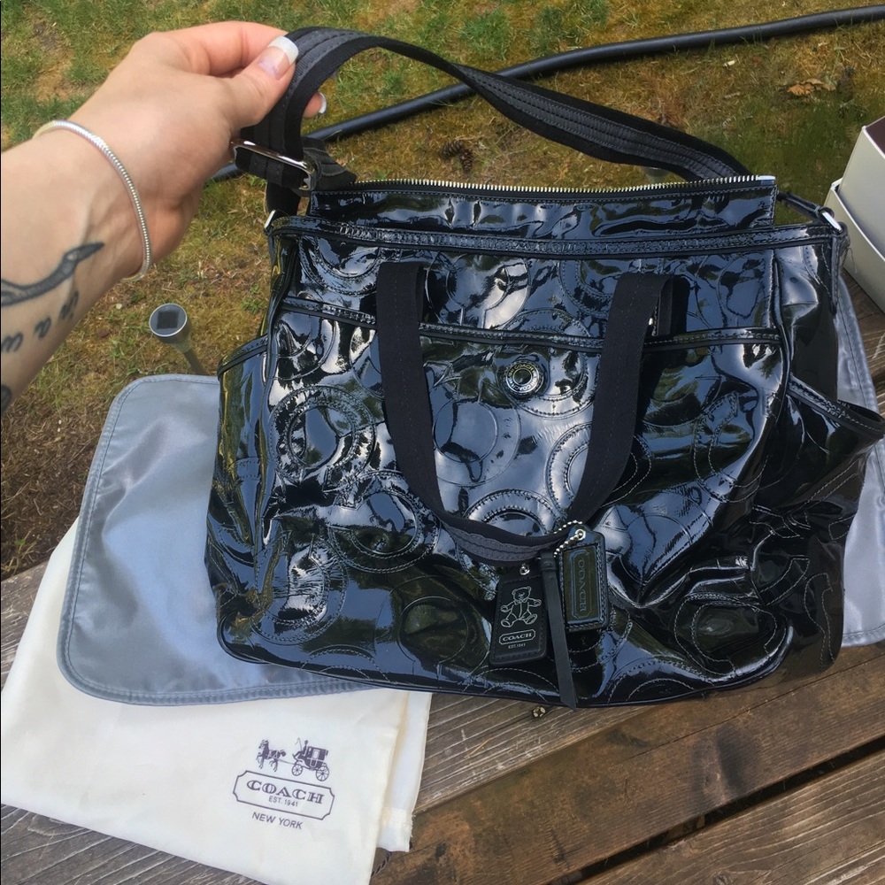 GORGEOUS coach patent leather black diaper bag!