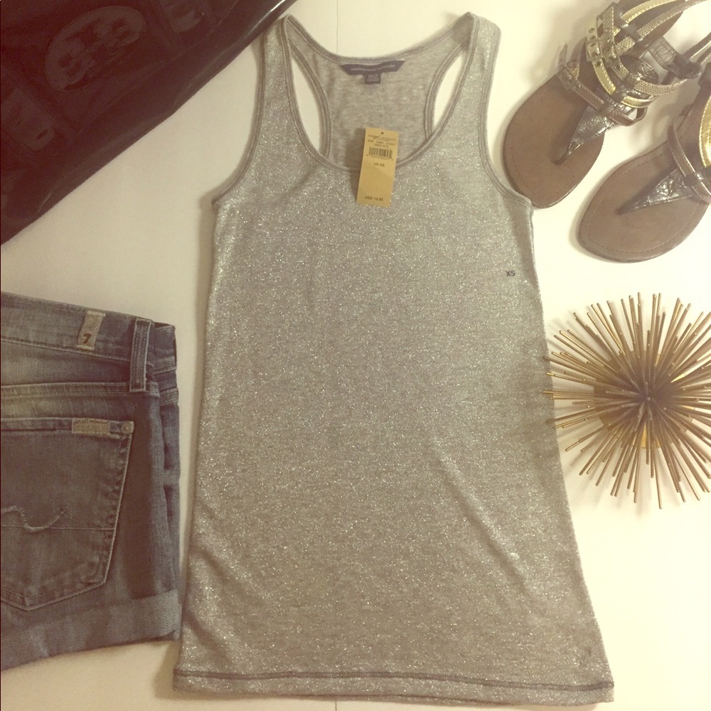 AEO Silver Shiny Racerback Tank NWT