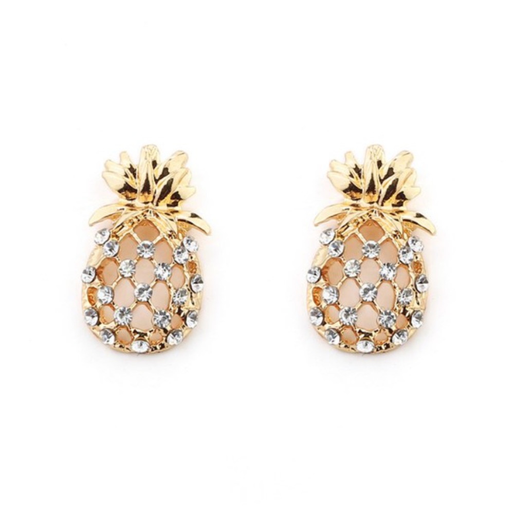 LAST ONE Silver Pineapple Earrings w/ Rhinestones - Picture 2 of 5