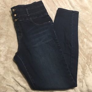 High waisted dark wash skinny jean