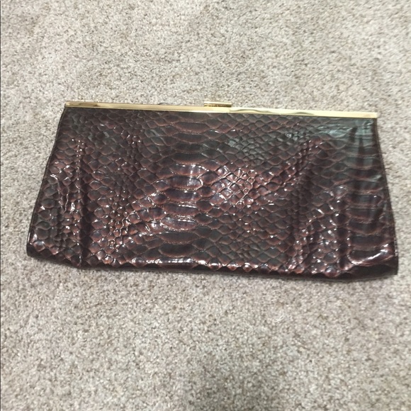 Aldo Large Brown Snake Skin Textures Clutch - Picture 1 of 4