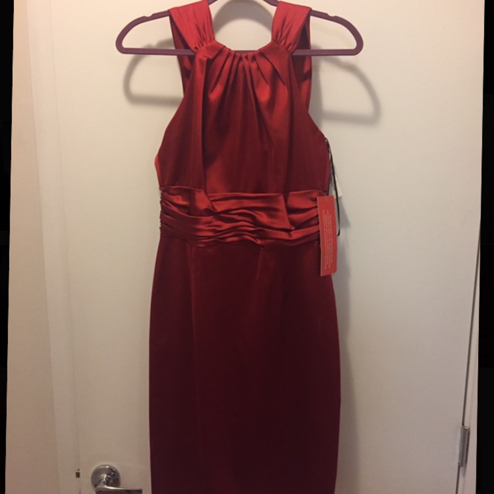 David Meister Red Silk Holiday Cocktail Dress