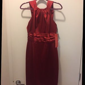 David Meister Red Silk Holiday Cocktail Dress