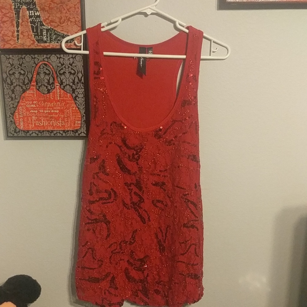 Red sequin tank