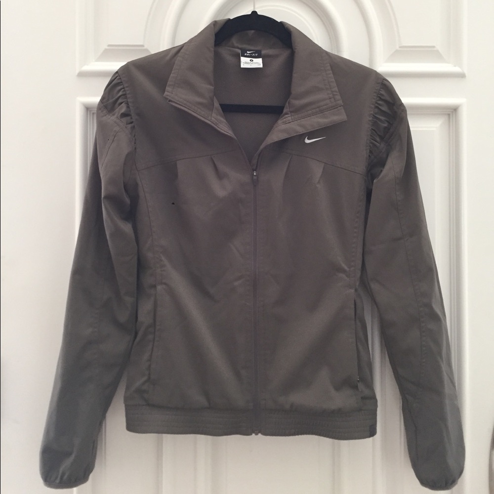 Nike taupe zip-up track jacket with zipper pockets