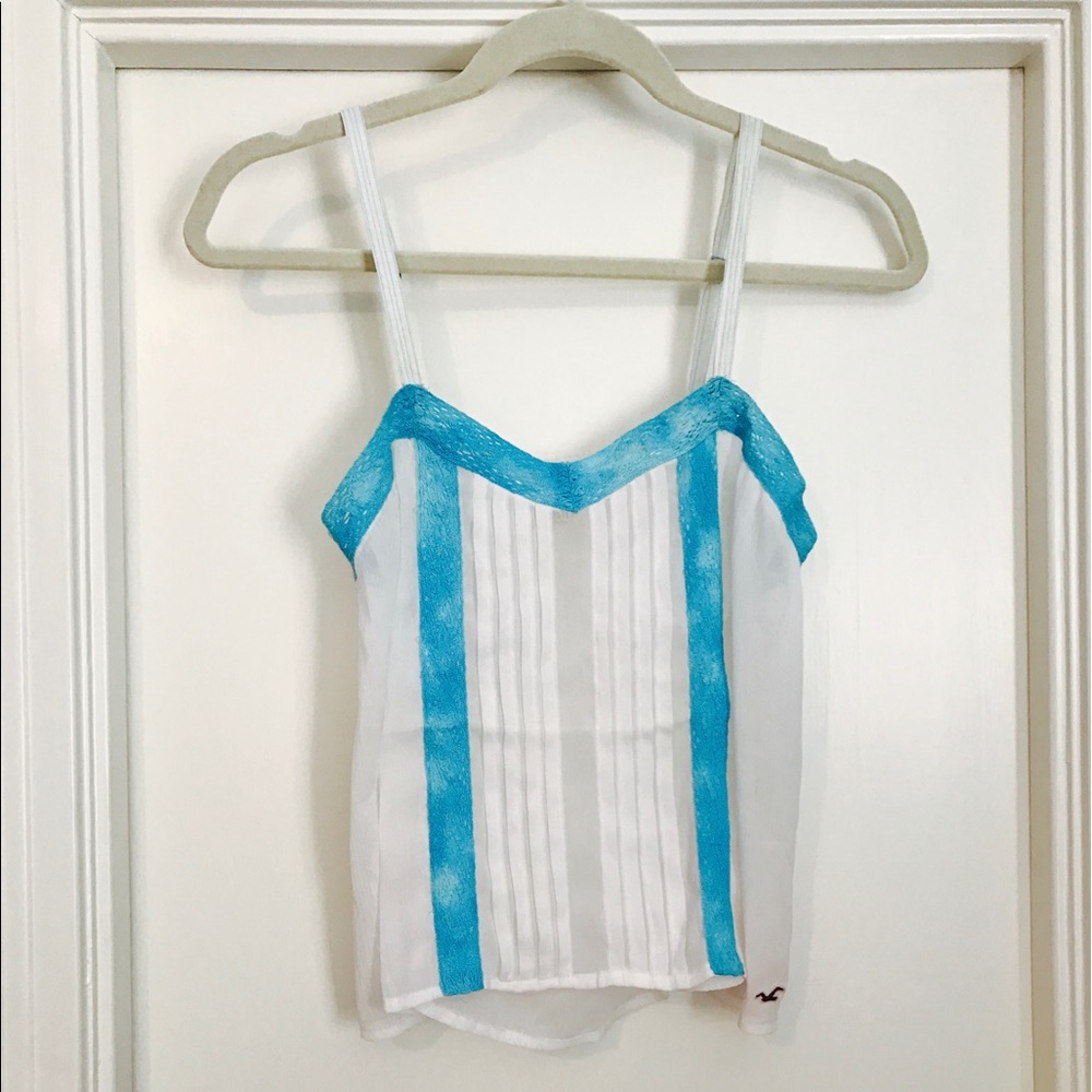 Hollister Sheer White top with turquoise detail