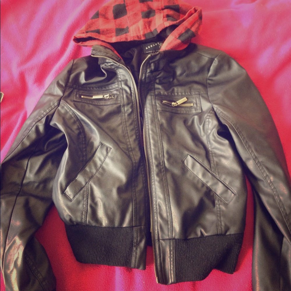 Pleather jacket with flannel lining