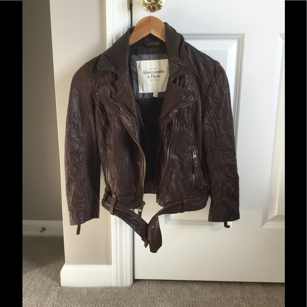 Abercrombie & Fitch brown leather biker jacket