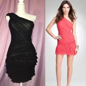 Bebe black one shoulder richer ruffle dress