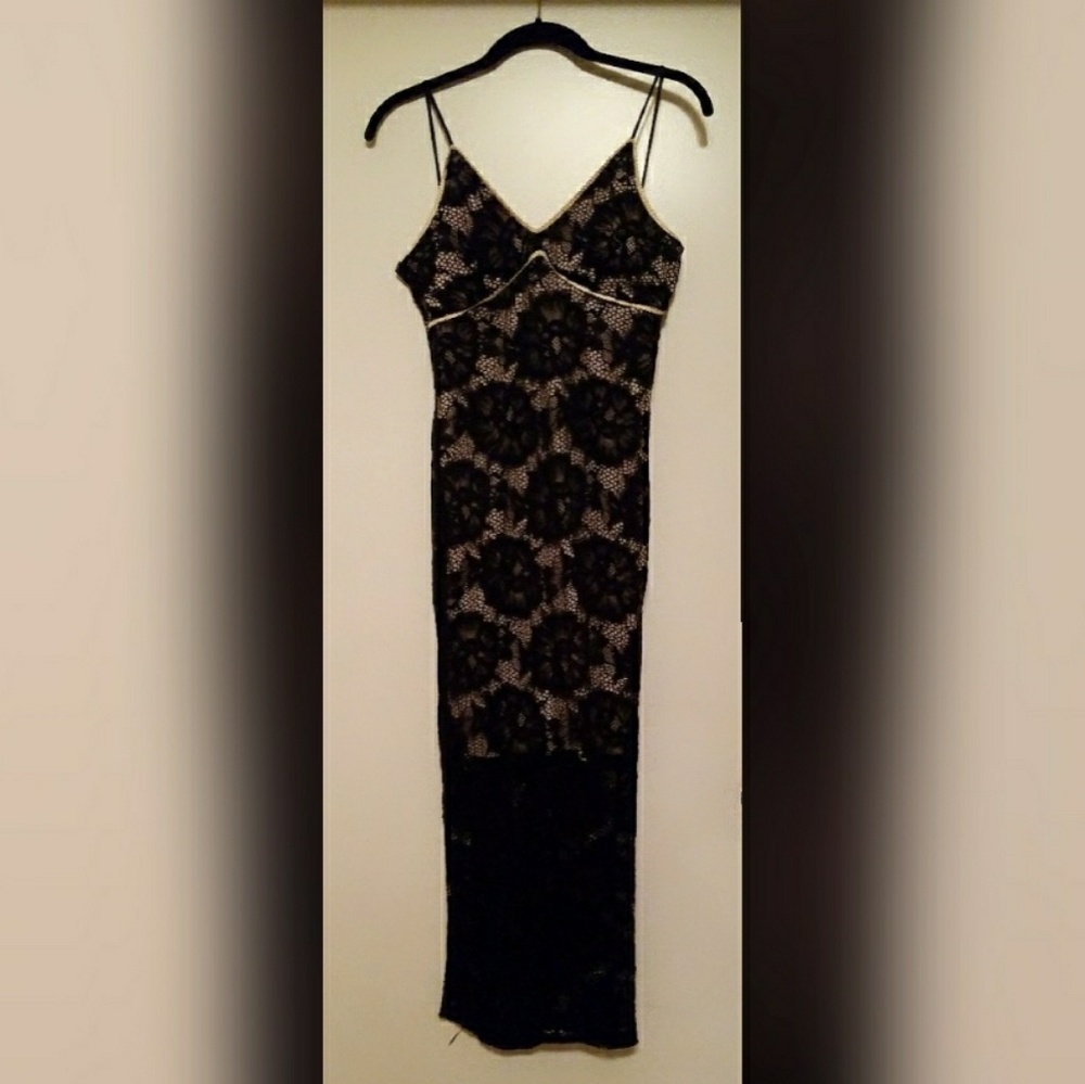 Black Lace Bodycon Spaghetti Strap Midi Dress