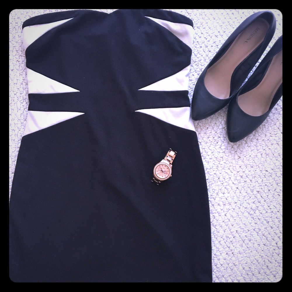 Black and off white mini dress