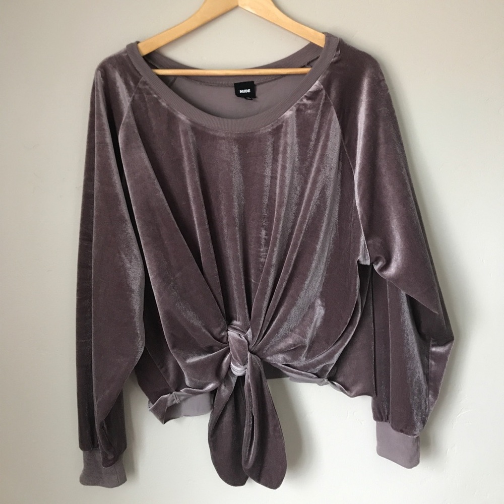 Velvet front tie sweater
