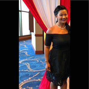 Francesca's black offshoulder dress. Semi formal