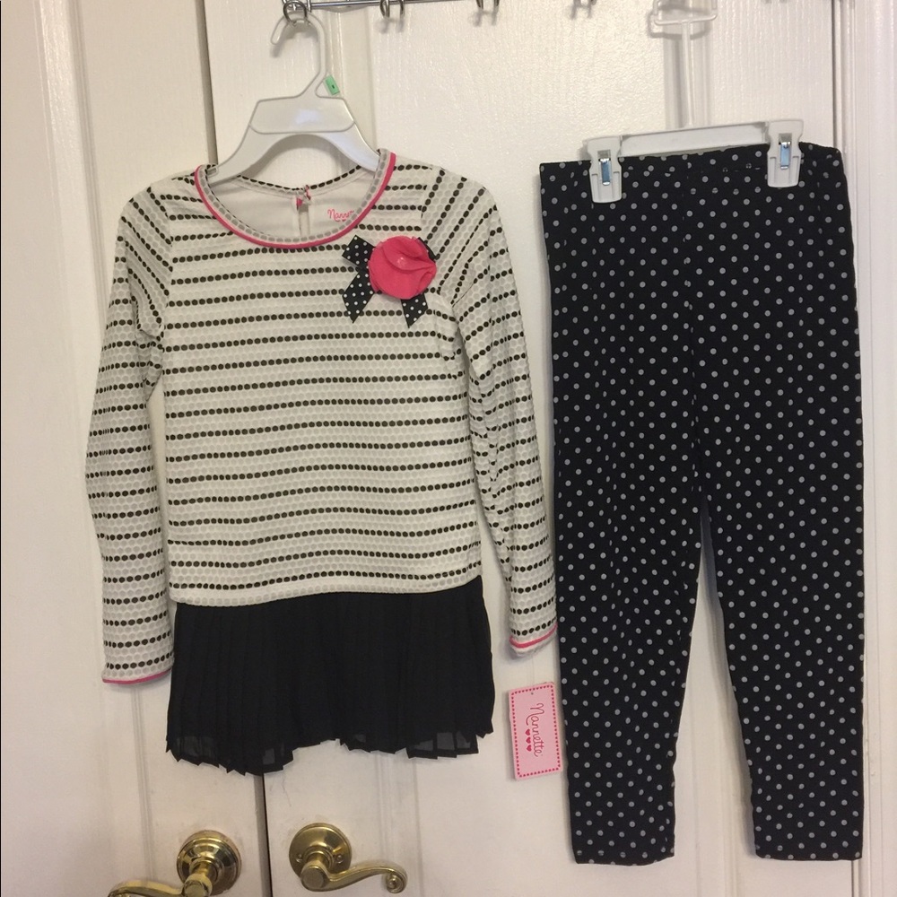 Nannette girl's 2 pcs top and leggings set blk/wht