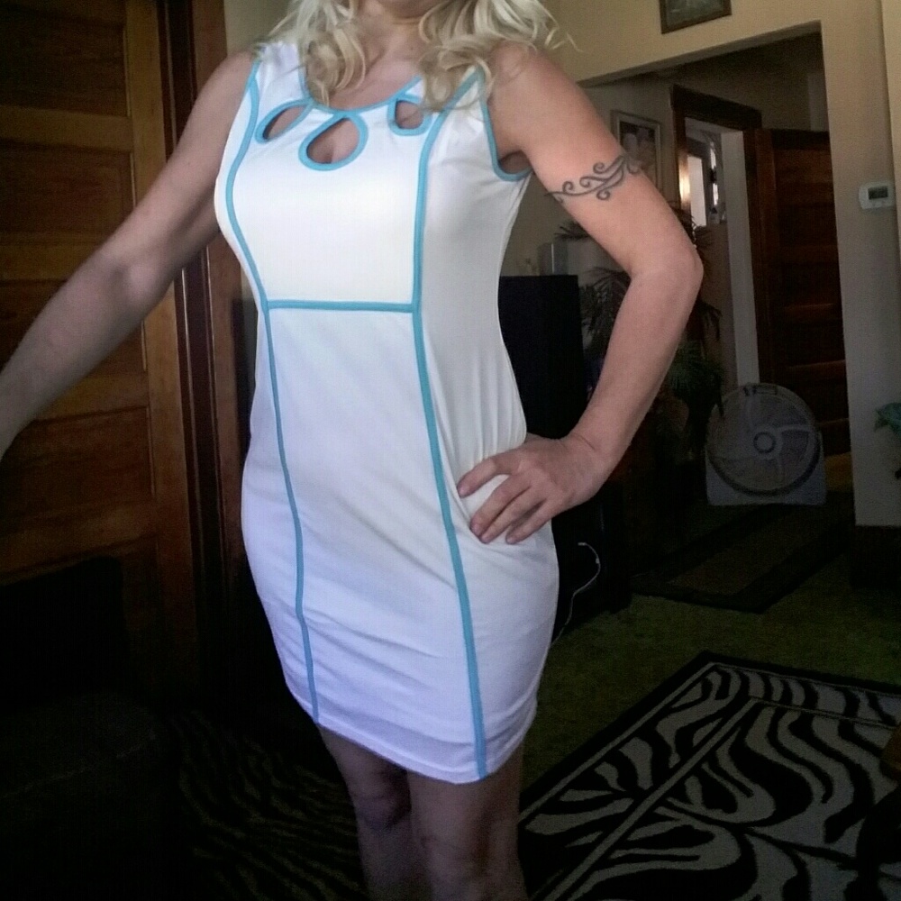 NWOT white/green trim mini dress