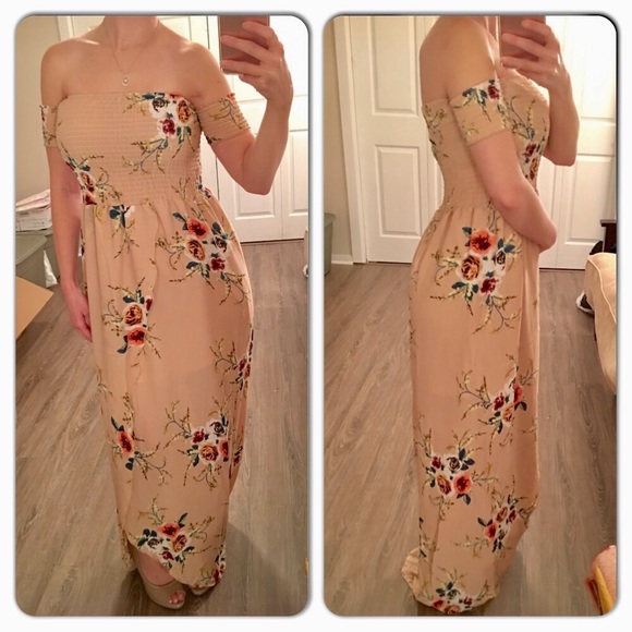 Beige Floral Maxi Dress - Picture 2 of 3