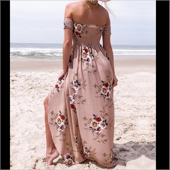 Beige Floral Maxi Dress - Picture 3 of 3