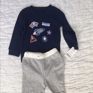 Carters 12 months navy blue rocket onesie/pant set