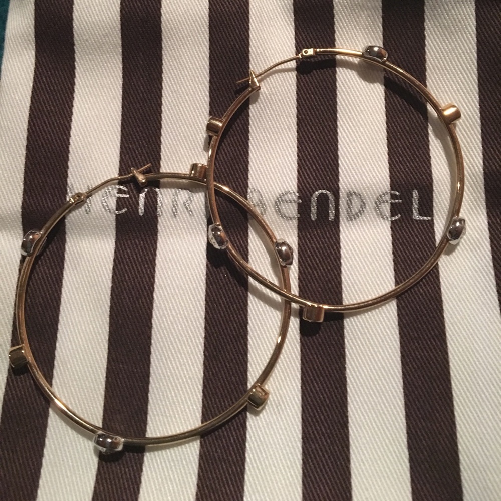 Henri bendel gold tone logo hoops