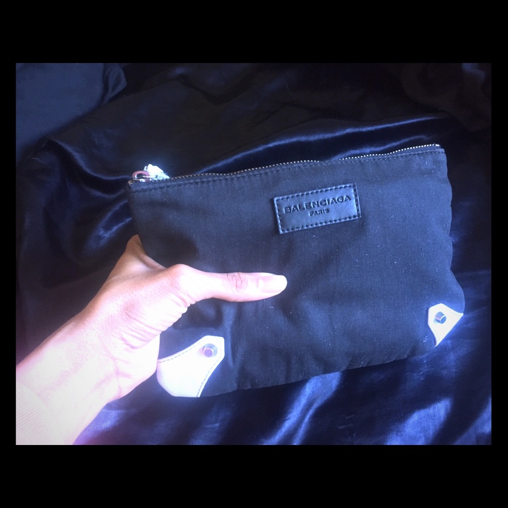 Authentic Black Balenciaga Zip Pouch Clutch Bag