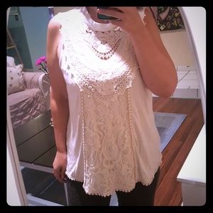 Self Esteem Crochet Beige Swing Tank XLarge