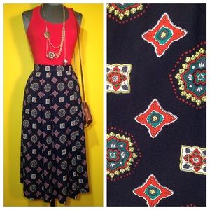 Vintage '70s navy blue printed Skirt w/ pockets