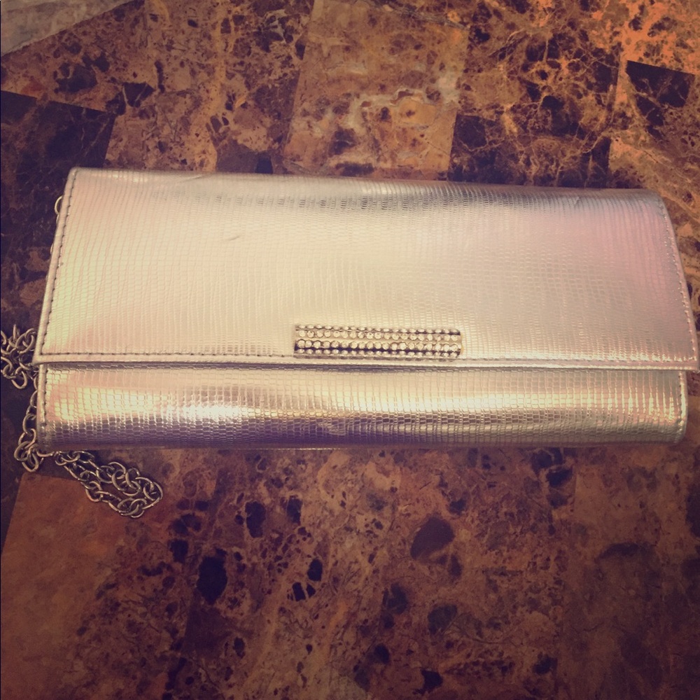 Sassy Shiny Silver Aldo clutch