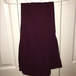 Burgundy jeans.