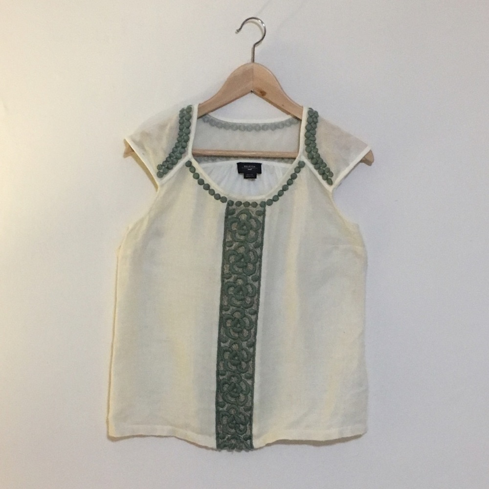 Anthropologie Cap Sleeve embroidered top