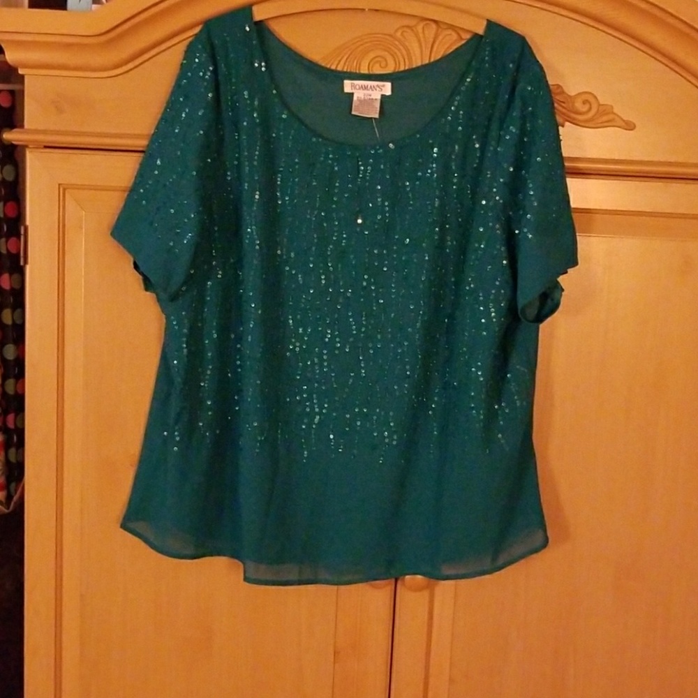 Beautiful Scattered Sequin Aqua Top