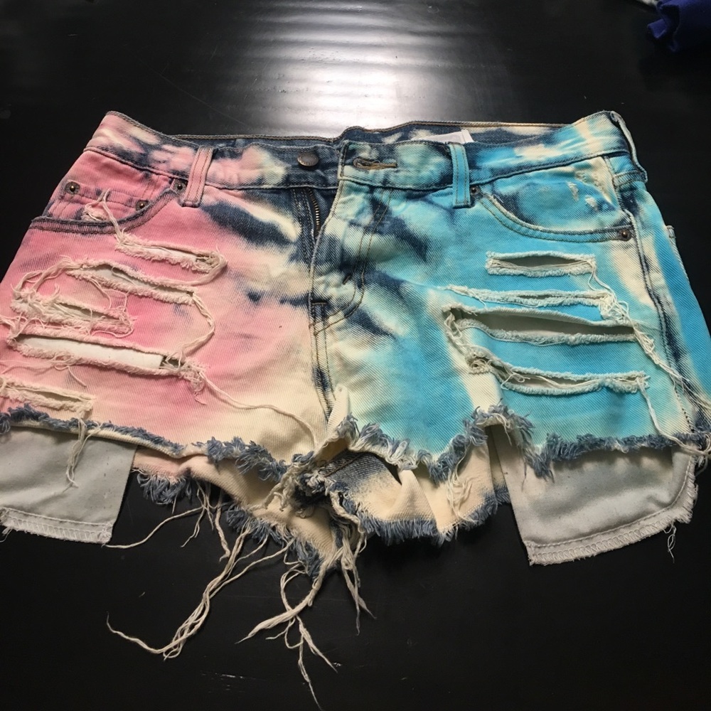 High waisted colorful jean shorts