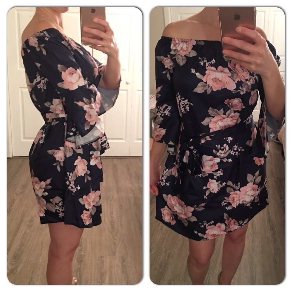 🎉HP🎉Navy Floral Bell Sleeve Off Shoulder w Tie - Picture 4 of 5