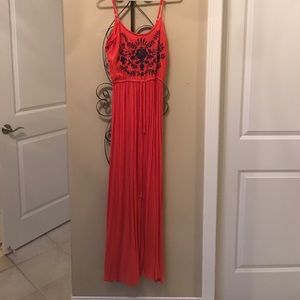 Coral and blue maxi dress