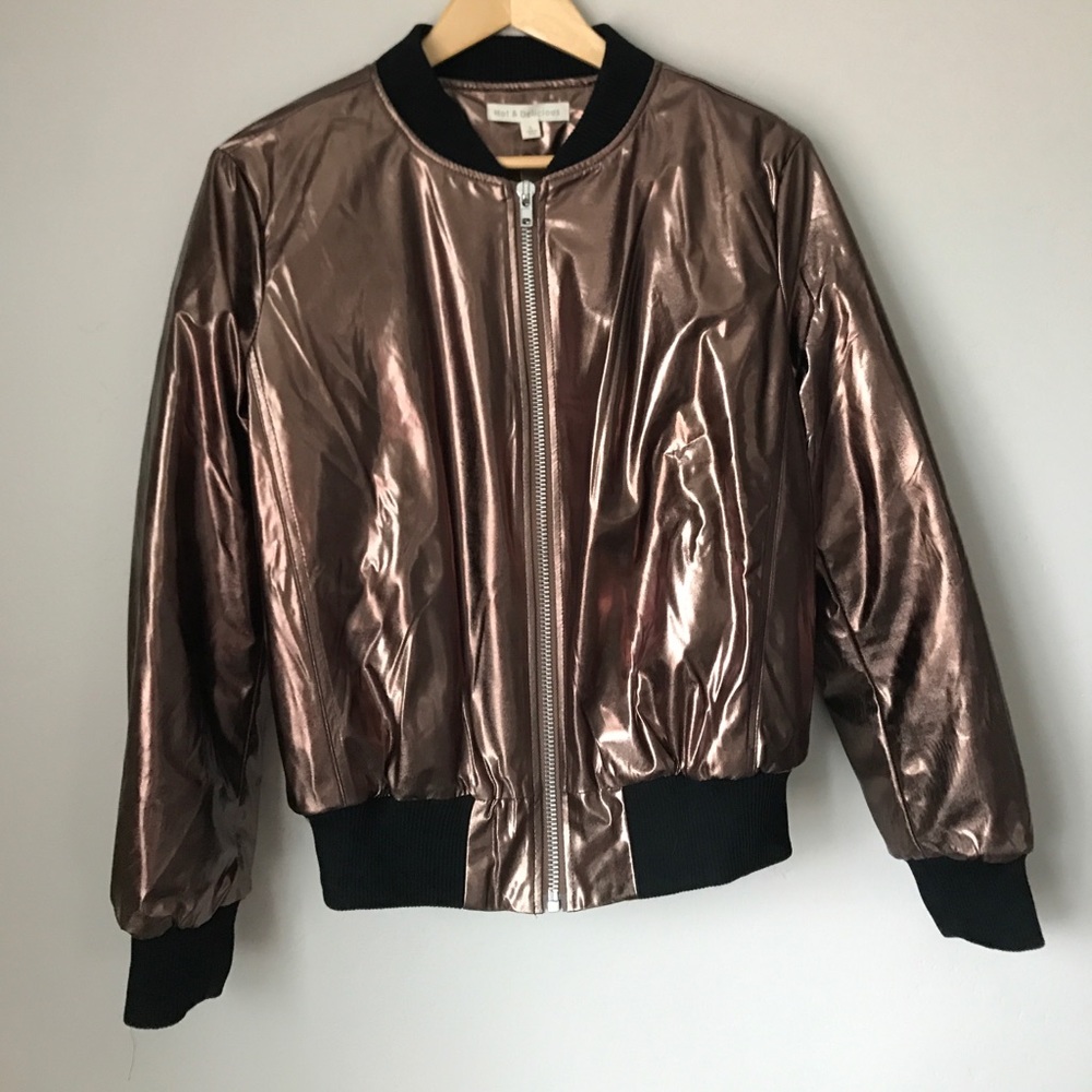 Metallic Bronze Bomber Jacket