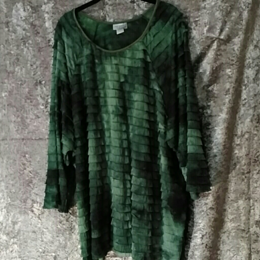 Catherine's Green Verigated Flutter Top 34/36