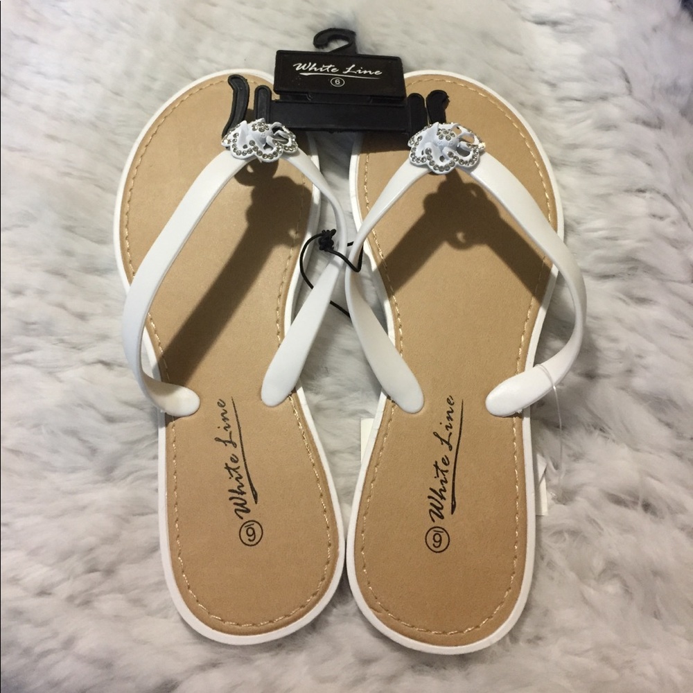 White Line rhinestone floral thong sandals