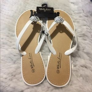 White Line rhinestone floral thong sandals