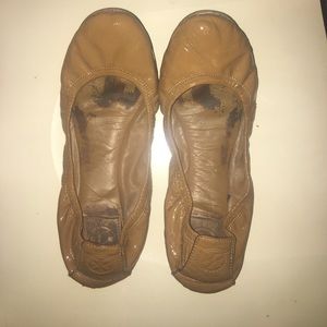 Tory burch patent foldable tan flats