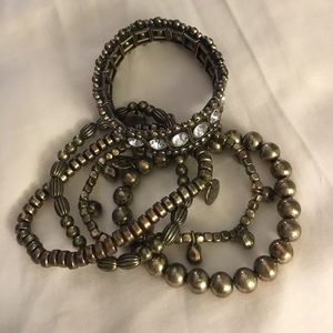 Bronze color beads and bling stackable bracelets