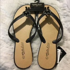 White Line rhinestone floral thong sandals