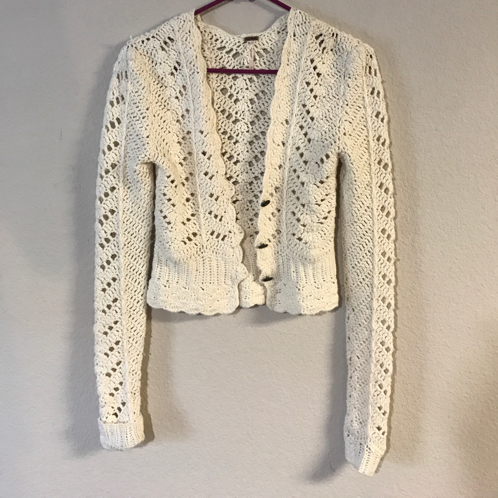 Free people white crochet cardigan blouse small