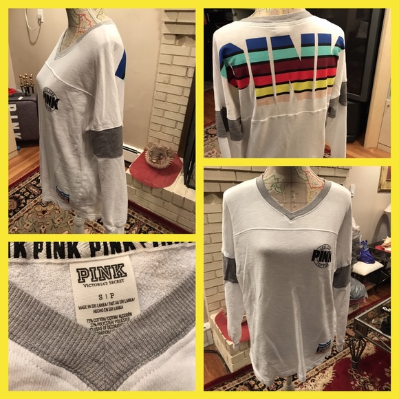PINK Victoria's Secret Tops - Like New PinkVictoria'sSecret V Neck Varsity Shirt