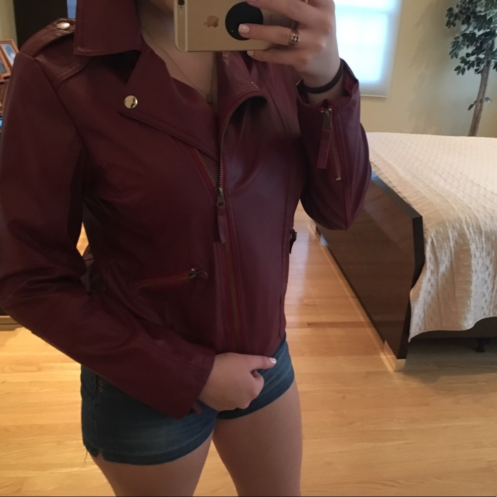 Maroon Faux Leather Jacket