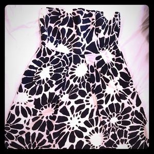 J.crew strapless white with navy blue flowers.