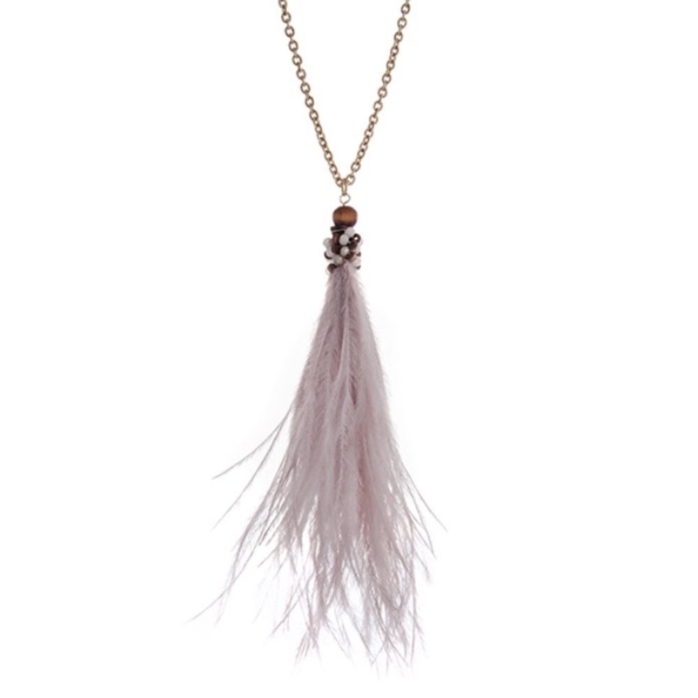 🌅📿Dusty Plum Feather Tassel Pendant Necklace