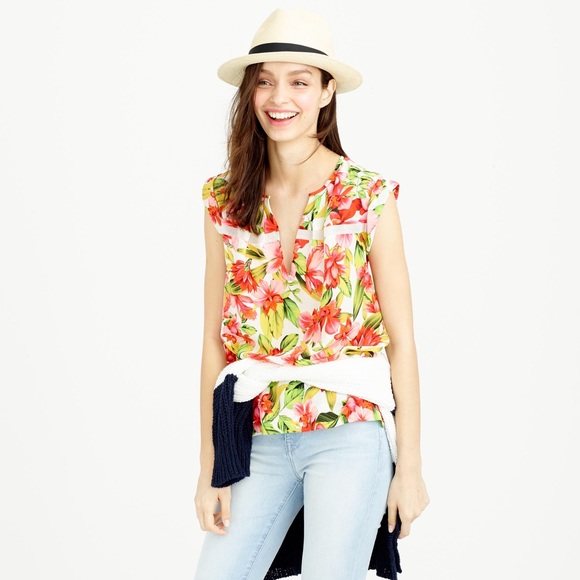 J. Crew Collection Sleeveless Blouse in Hibiscus - Picture 2 of 8