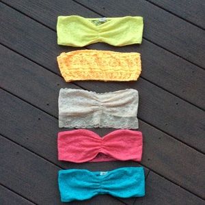 Set of 5 lace and polyester bandeau bras, S/M