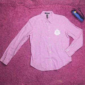 Lauren Ralph Lauren Button Down Pink White Medium