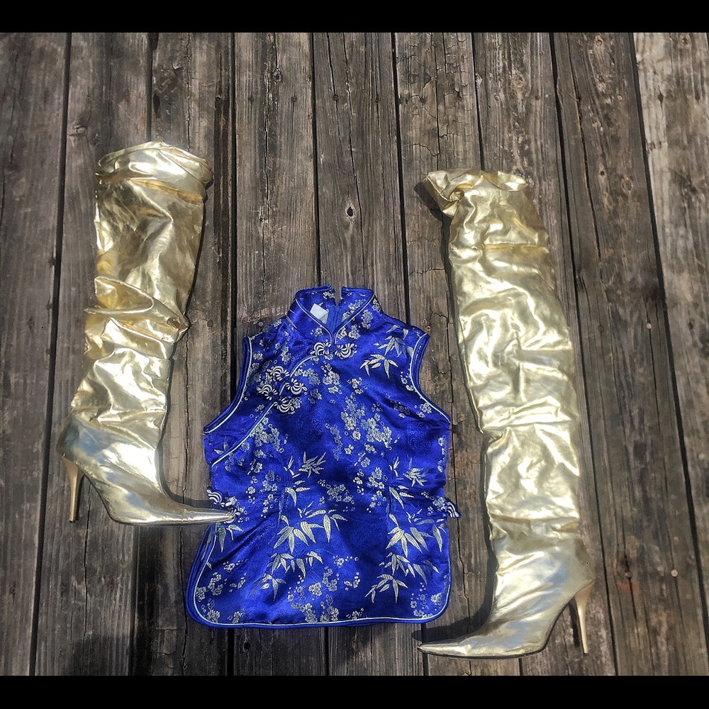 Blue Japanese Style Kimono Sleeveless Blue