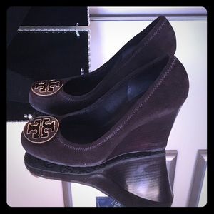 Tory Burch brown suede wedges size 7